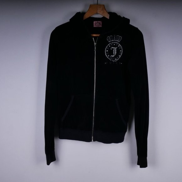 Juicy Couture Tops - JUICY COUTURE Black Velvet 80% Cotton Zip Jacket